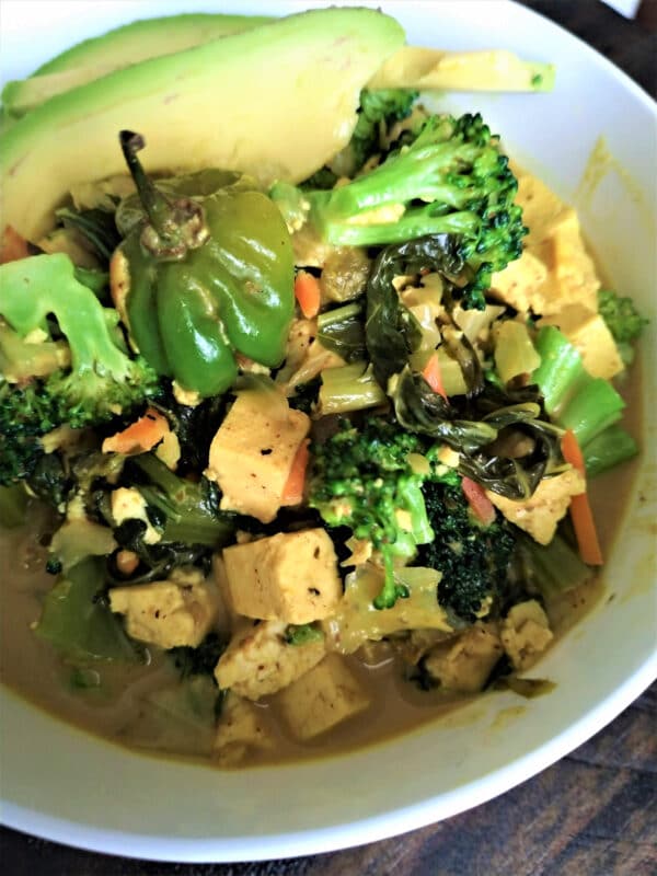 Option 3 - Almond butter, miso, ginger, curry veggie noodles with organic sesame tofu