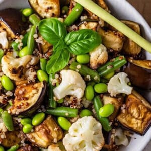 Option 4 - Roasted eggplant and cauliflower chunks mixed with edamame quinoa