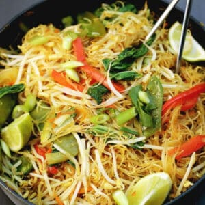 Option 4 - Singapore style noodles - with edamame, snap peas, bell peppers, bean sprouts, and broccoli.