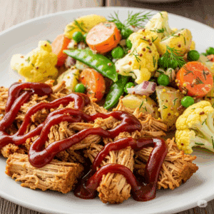 Option 3 -  Cauliflower potato salad (mayo-free!) with crispy BBQ shredded organic tofu.
