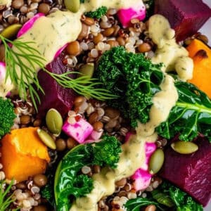 Option 1 - Lentil, beet, quinoa warm salad with roasted carrots