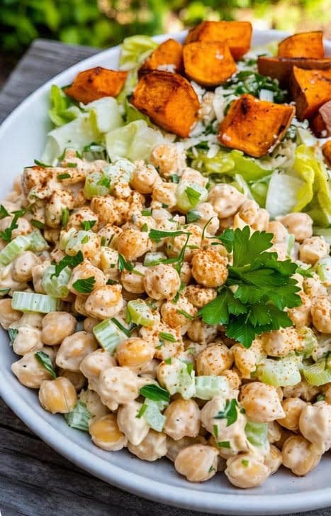 Option 2 - Smashed Chickpea salad with shaved carrot and cabbage slaw.