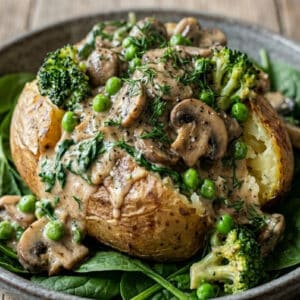 Option 3 - Mushroom stroganoff stew with baked potato