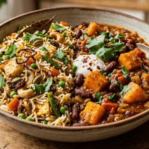 Option 1 -  Vegetable biryani with pumpkin red bean stew