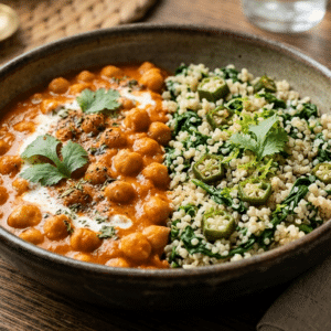 Option 1 -  Butter masala channa bowl with coconut quinoa