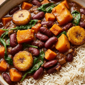 Option 2 - Trinidadian red bean and plantain stew with basmati rice