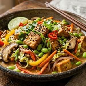 Option 1 - Satay organic tofu with Japanese stir fried veggies