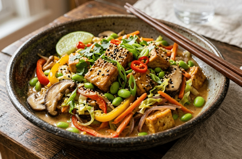 Option 1 - Satay organic tofu with Japanese stir fried veggies