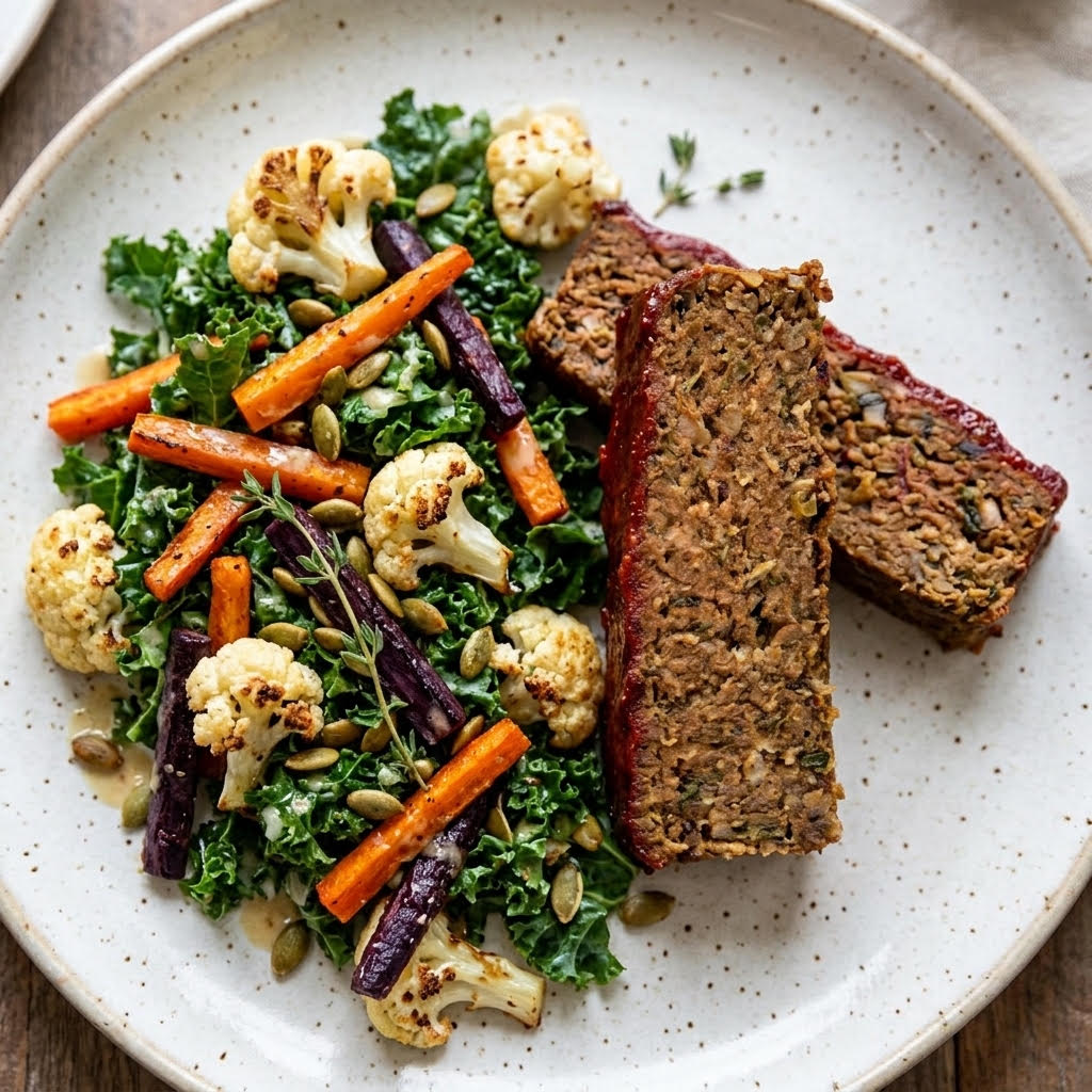 Option 3 - Lentil loaf with creamy kale, carrot, cauliflower salad.