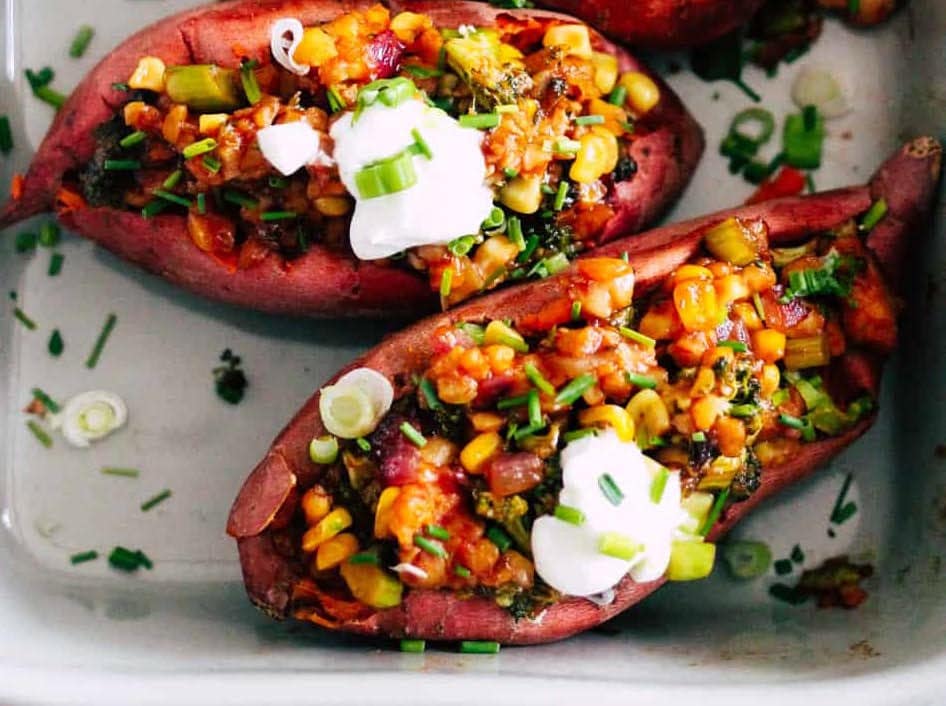 Option 4 - Enchilada stuffed sweet potatoes with lime cashew crema