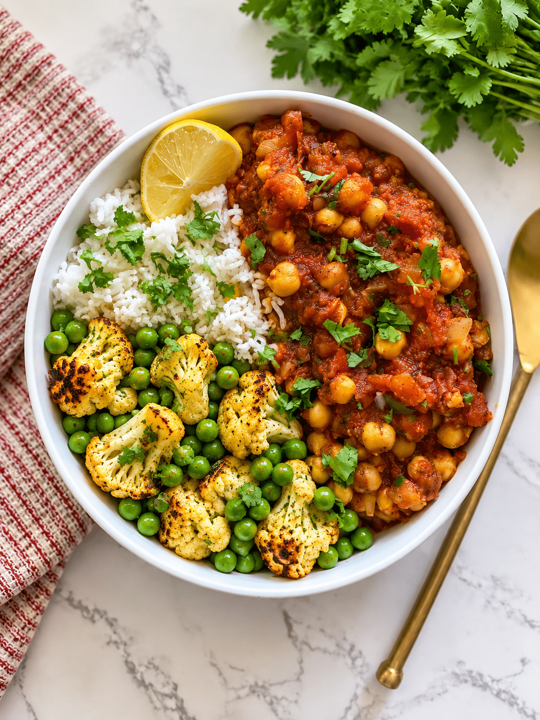 Option 2 - Butter masala channa with rice and cauliflower with peas