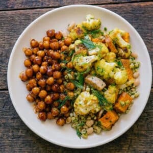 Option 4 - Buffalo style chickpeas with sweet potato cauliflower salad